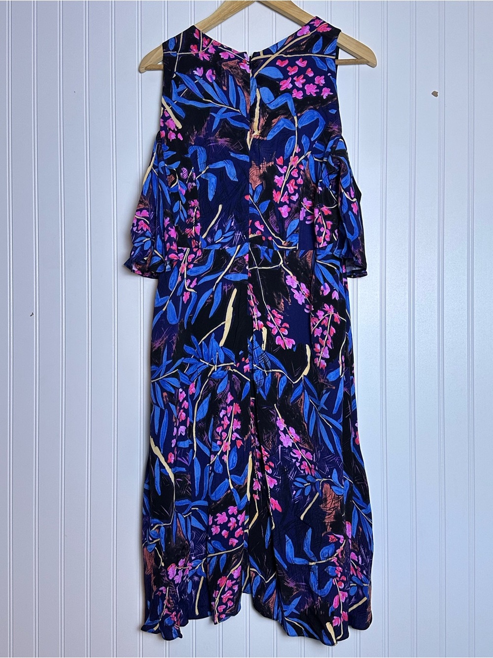 Anthropologie Maeve Elia Cold Shoulder Midi Dress 14 tropical botanical floral - Picture 9 of 13